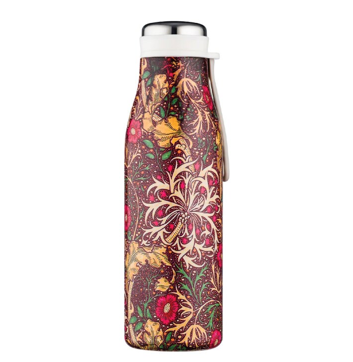 William Morris print insulated bottle in Seaweed print