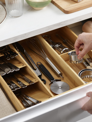 DrawerStore™ Bamboo Cutlery, Utensil & Gadget Organiser